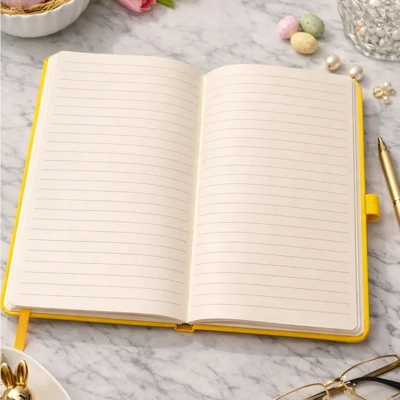 Vibrant Yellow Notebook with Holographic Logo with Matching Sanitizer Set - Picture 2 of 3